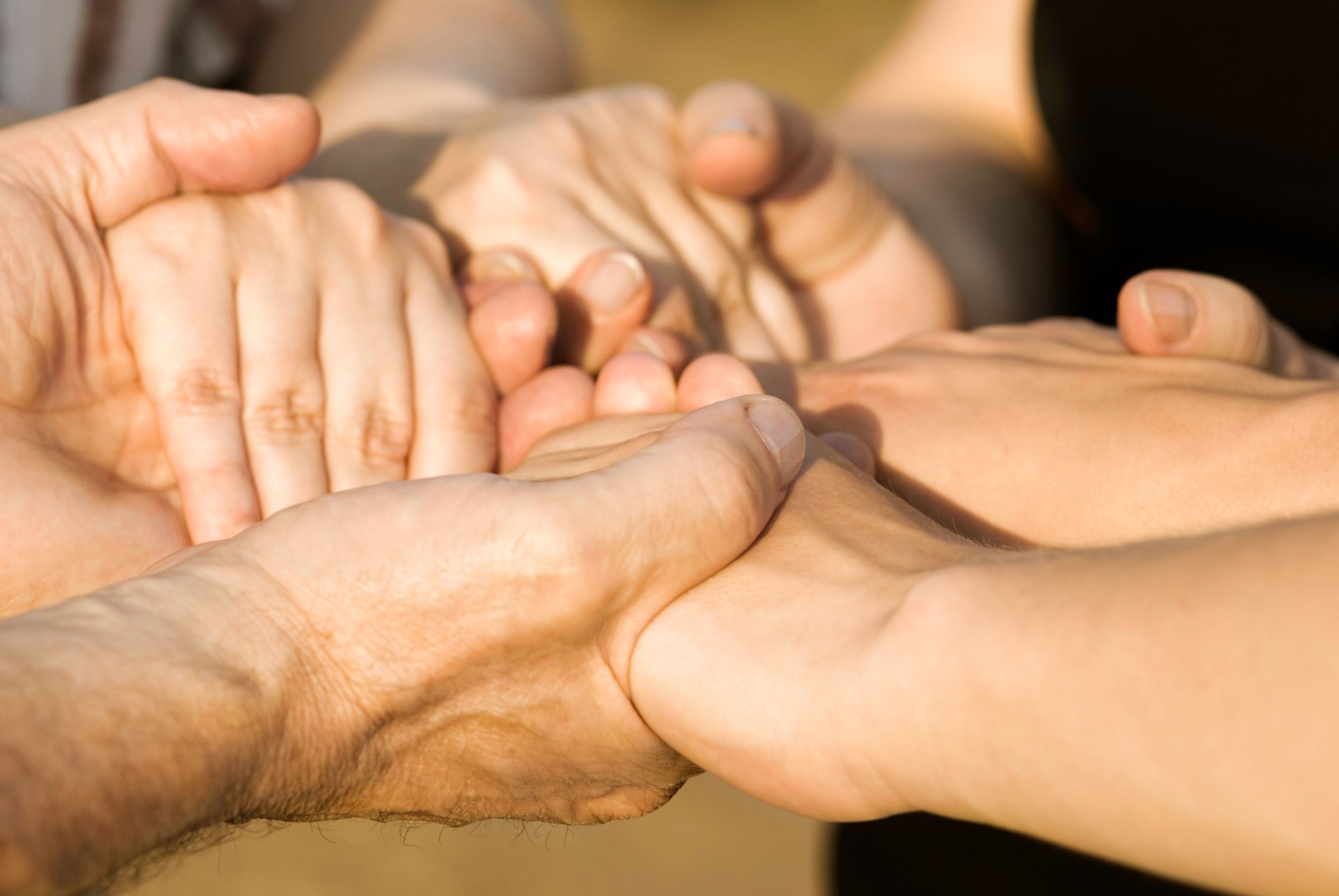 Group of people holding each others hands symbolizing a bond